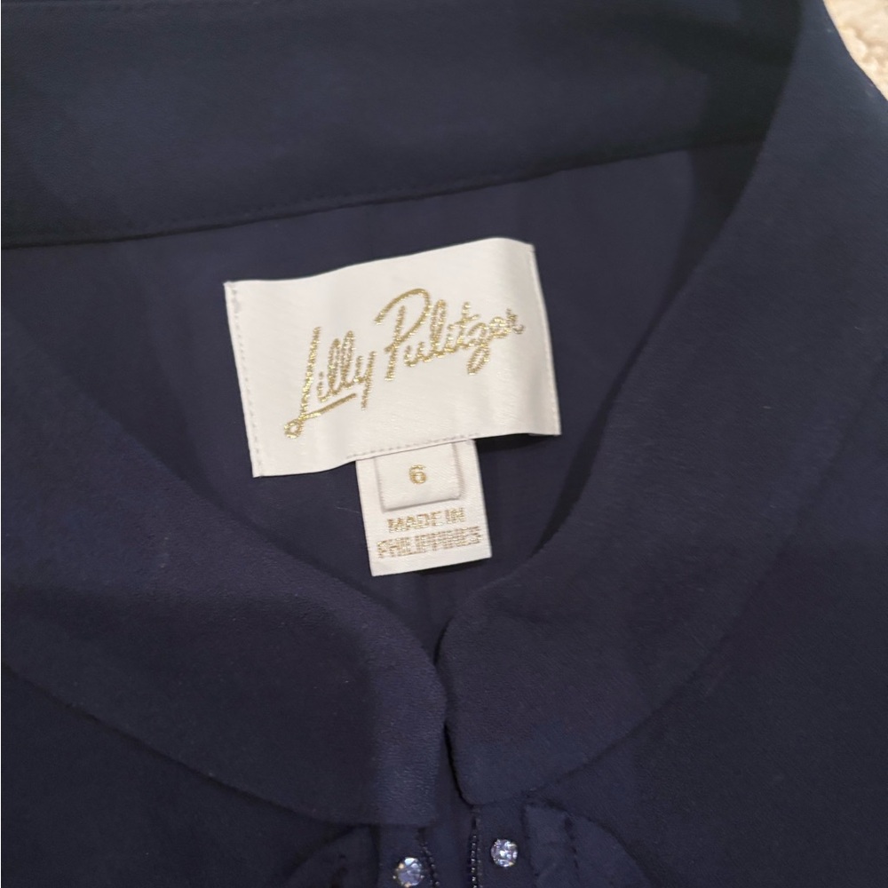 Lilly Pulitzer Navy Blue Adalee Dress with Gems Size 6, flare shift - Picture 2 of 4
